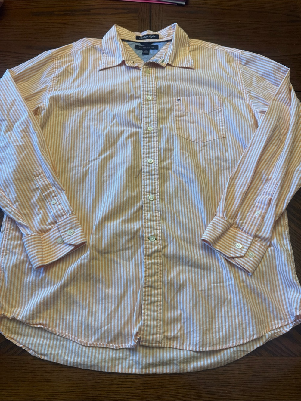 Tommy Hilfiger Academy Poplin Orange & White Striped Button Down Shirt. Size XL